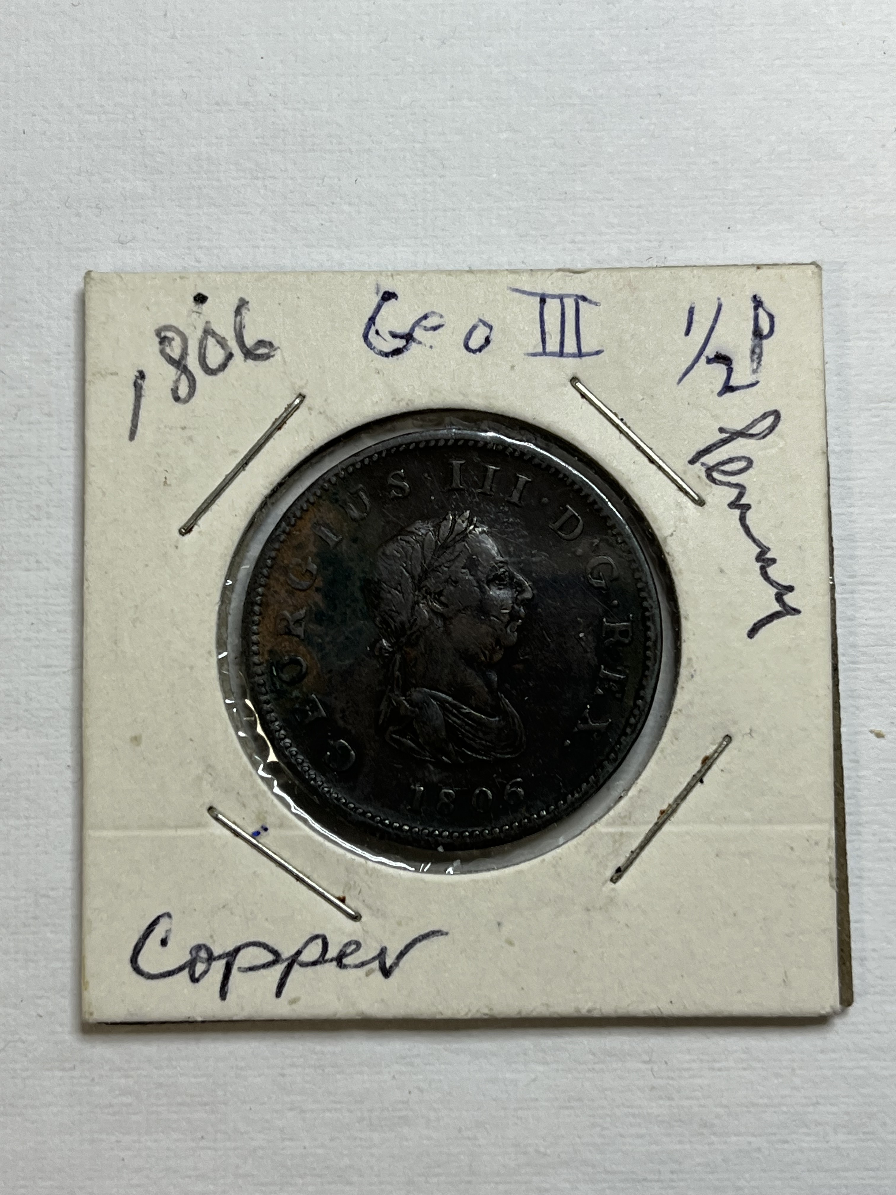 1806 Great Britain George III Copper Half Penny Very Fine Condition