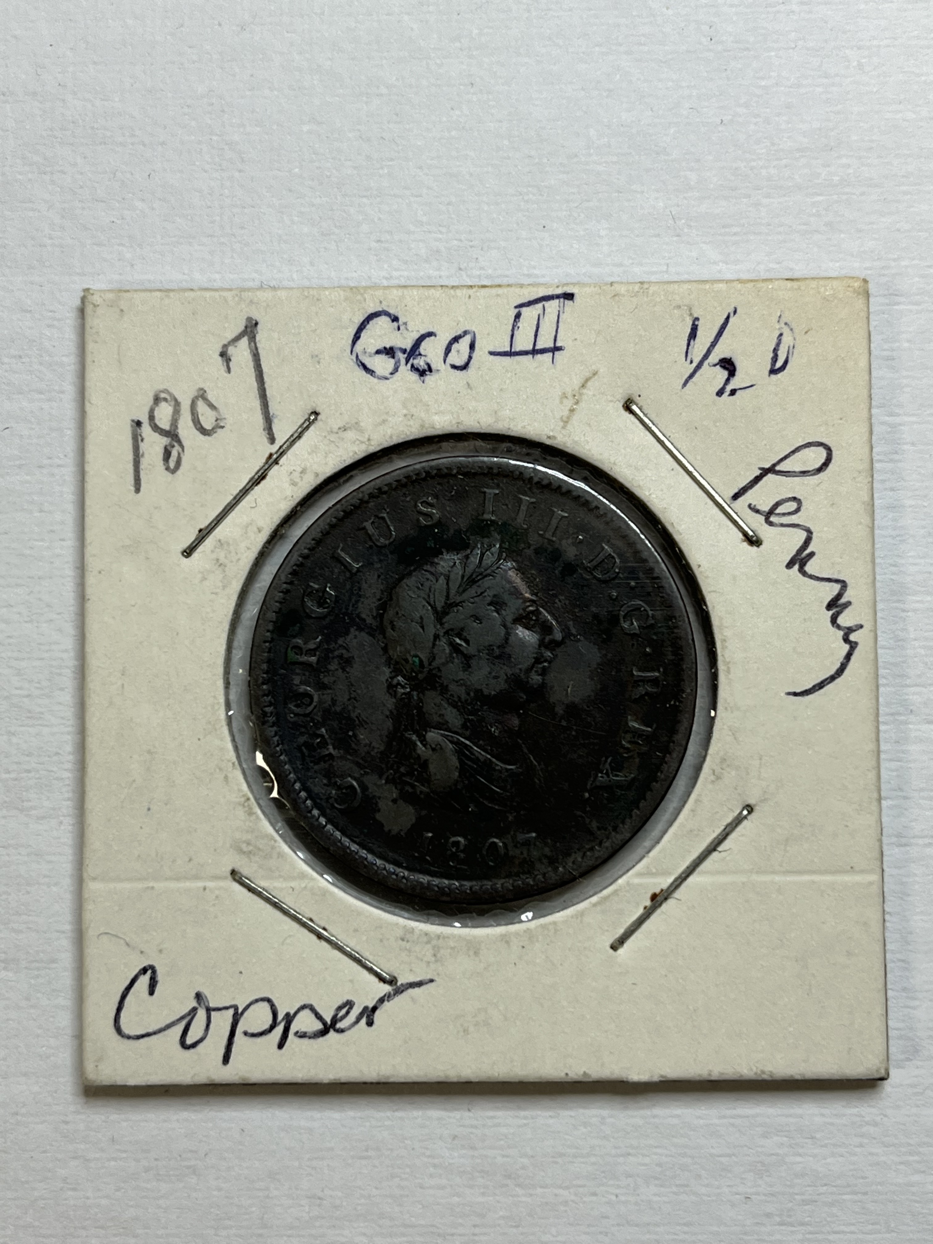 1807 Great Britain George III Copper Half Penny Very Fine Condition