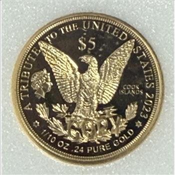 Cook Islands 2023 $5 Gold 1/10oz of .24 Gold Proof Morgan Design