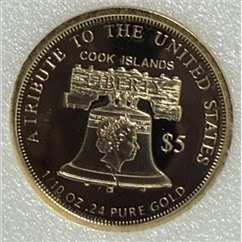 Cook Islands 2021 $5 Gold 1/10oz of .24 Gold Proof Liberty