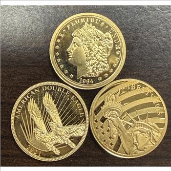 Lot of 3 Cook Islands 2021/2015 $5 Gold 1/10oz of .24 Gold Proof Liberty/Morgan/Eagle Designs