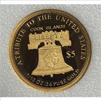 Cook Islands 2016 $5 Gold 1/10oz of .24 Gold Proof Liberty