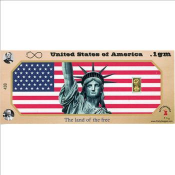 USA Petty Nugget Note, Handmade 1/10 Gm 24k Bar inside a plastic protected note