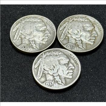 Lot of 3 Different Buffalo Nickels Very Fine Condition