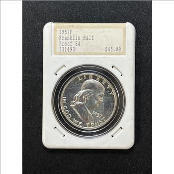 1957 P Franklin Half Dollar Proof 64 Hannes Tulving Holder