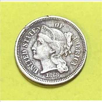 1868 Three Cent Nickel Very Good Condition 