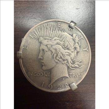 Vintage 1922 Peace Silver Dollar Coin Money Clip Silver Tone Pocket Cash Holder