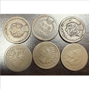 Lot of 6 1864 Indian Head Cent Pennies Civil War Era US Coins Ungraded
