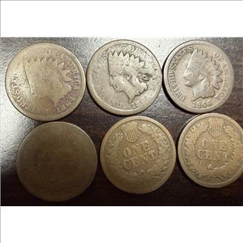 Lot of 6 1864 Indian Head Cent Pennies Civil War Era US Coins Ungraded