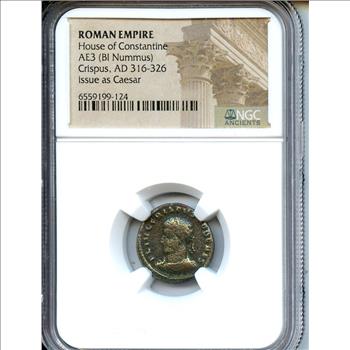 Ancient Roman Coin Crispus Bronze NGC Graded Nummus Issued as Caesar