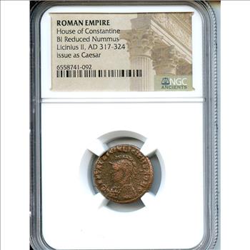 Ancient Roman Coin Licinius II Bronze Nummus Issued as Caesar NGC Graded
