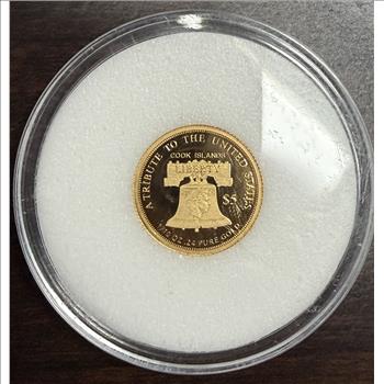Cook Islands 2016 $5 Gold 1/10oz of .24 Gold Proof Liberty