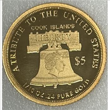 Cook Islands 2016 $5 Gold 1/10oz of .24 Gold Proof Liberty