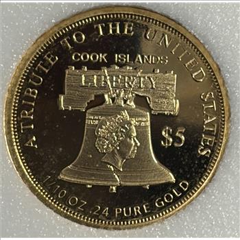 Cook Islands 2021 $5 Gold 1/10oz of .24 Gold Proof Liberty