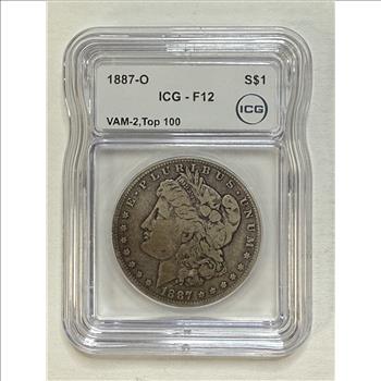 1887 O Morgan Silver Dollar Vam-2 Double Date ICG F12