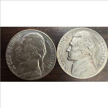 1943-P Silver War Nickel & 1946 Jefferson Nickel 2-Coin Lot Circulated 35% Silver