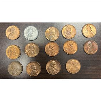 14 Coin Lincoln Penny Lot 1909 Wheat Cent 1943-D Steel 1944-S 1936-1974