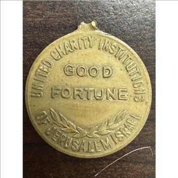 Vintage United Charity Institutions Jerusalem Israel Good Fortune Judaica Medal