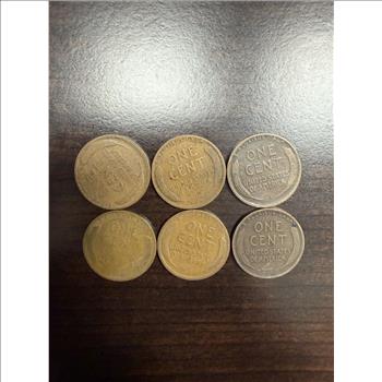 Lot of 6 1915 Lincoln Wheat Cents Philadelphia No Mint Mark Early Pennies