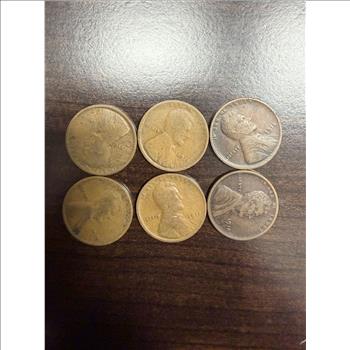 Lot of 6 1915 Lincoln Wheat Cents Philadelphia No Mint Mark Early Pennies