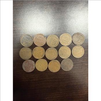 Lot of 14 1912 Lincoln Wheat Cents Philadelphia No Mint Mark Early Pennies