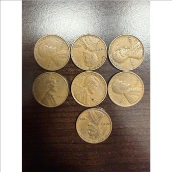 Lot of 7 1933 Lincoln Wheat Cents No Mint Mark Philadelphia Pennies Circulated