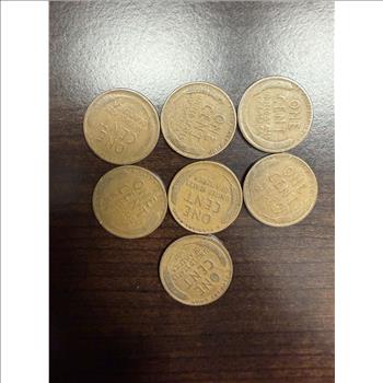 Lot of 7 1933 Lincoln Wheat Cents No Mint Mark Philadelphia Pennies Circulated