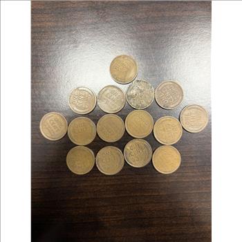 Lot of 14 1909 Lincoln Wheat Cents First Year Issue Early Wheat Pennies Circulated