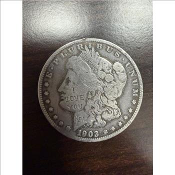 1903-S Morgan Silver Dollar 90% Silver Scarce Date Engraved Graffiti Damaged
