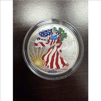 2000 American Silver Eagle 1 oz .999 Fine Silver Colorized Walking Liberty Box