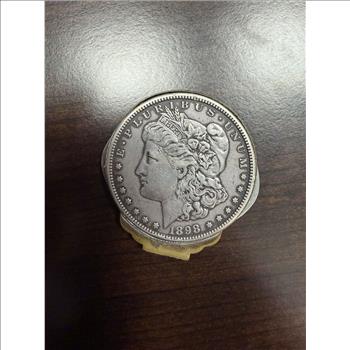 Vintage 1898 Morgan Silver Dollar Coin Switchblade Automatic Knife Novelty