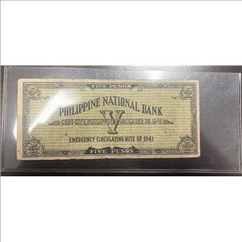  1941 Philippines 5 Pesos Cebu Emergency Circulating Note P-S216b WWII Currency