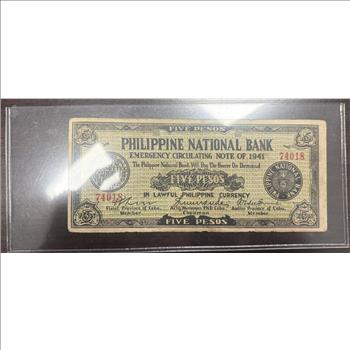  1941 Philippines 5 Pesos Cebu Emergency Circulating Note P-S216b WWII Currency