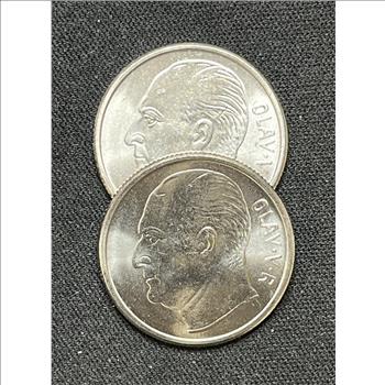 Lot of 2 1962 Norway 1 Krone Uncirculated
