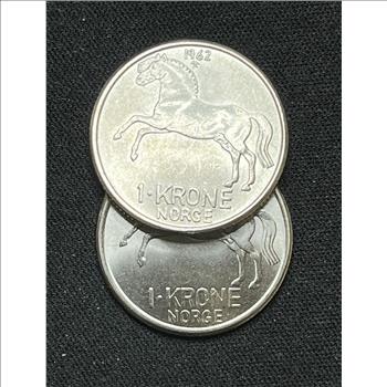 Lot of 2 1962 Norway 1 Krone Uncirculated