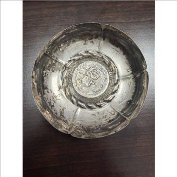 Sterling Silver Peru 1 Sol Coin Tray Ashtray 66.89g 1.65 Oz ASW Vintage