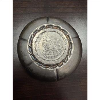 Sterling Silver Peru 1 Sol Coin Tray Ashtray 66.89g 1.65 Oz ASW Vintage