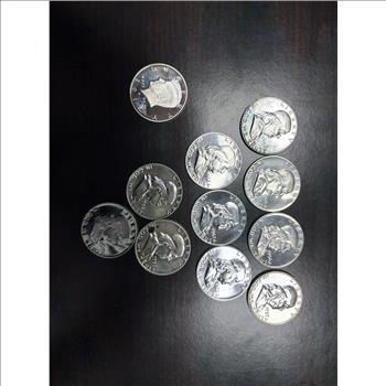 Lot of 11 U.S. Half Dollars – 10 Franklin Halves + 2011 Kennedy Half Dollar