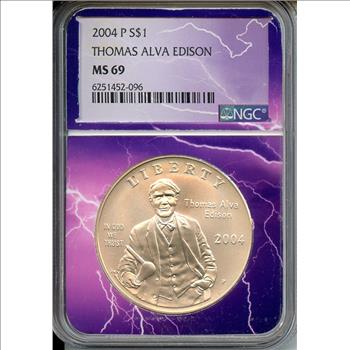 2004 Thomas Alva Edison Silver Dollar Commemorative NGC Certified Graded MS69 Lightning Core Exclusive