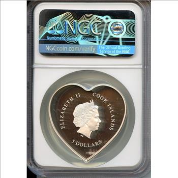 2021 Cook Island Silver Coin $5 Dollar Valentines Day Heart Crystals NGC Graded Proof 69 Ultra Cameo