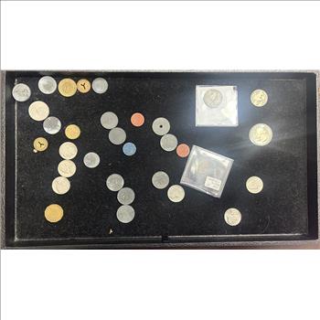 Mixed World Coin, US, & Token Lot Vintage Foreign Coins Buffalo Nickels Transit Tokens