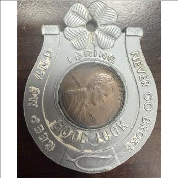 1951 Schenley Whiskey Encased Wheat Penny Horseshoe Good Luck Token