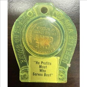 Vintage Christiansburg VA Fuel Supply Encased Penny Green Horseshoe Token