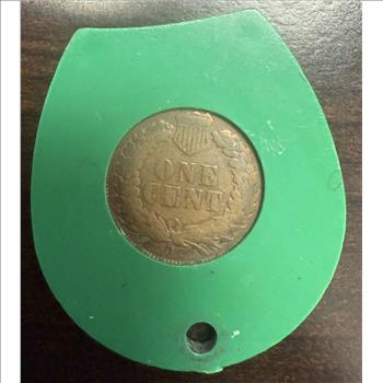 1883 Indian Head Cent Green Horseshoe Lucky Penny Holder Damaged Coin