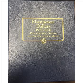 Eisenhower Dollars 1971-1978 Philly, Denver, San Fran Mints. 3 40% Silver Dollars Included Incomplete Book 15 Coins Included