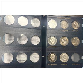Eisenhower Dollars 1971-1978 Philly, Denver, San Fran Mints. 3 40% Silver Dollars Included Incomplete Book 15 Coins Included