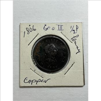 1806 Great Britain George III Copper Half Penny Very Fine Condition