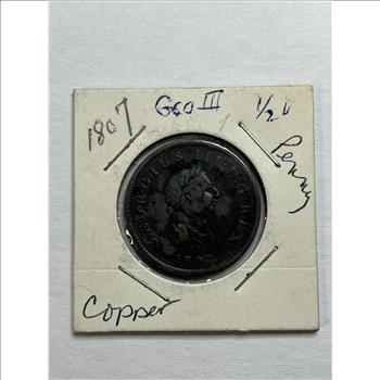 1807 Great Britain George III Copper Half Penny Very Fine Condition
