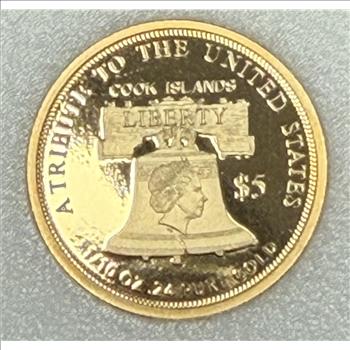 Cook Islands 2017 $5 Gold 1/10oz of .24 Gold Proof Liberty 
