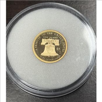 Cook Islands 2017 $5 Gold 1/10oz of .24 Gold Proof Liberty 